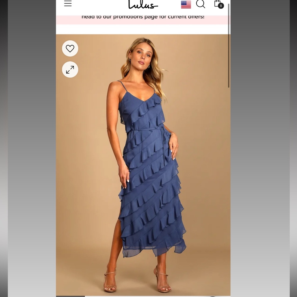 Medium Love the Look Dusty Blue Tiered Ruffled Midi
Dress